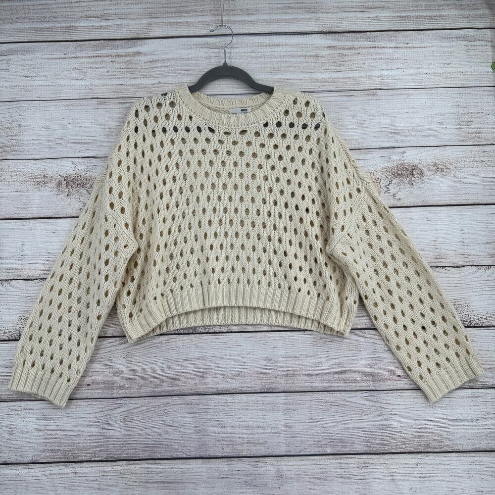 Amuse Sweater Womens Small Cream Open Knit Pullover Chunky Distressed‎ Acrylic